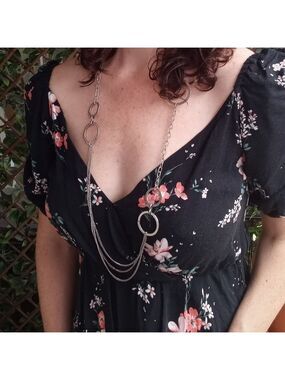 Silver Chain Necklace with Hearts and Circles